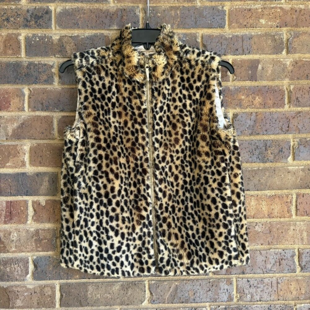 Faux Fur Winter Vest Crewcuts Girls Size 16 XL Leopard Cheetah Print